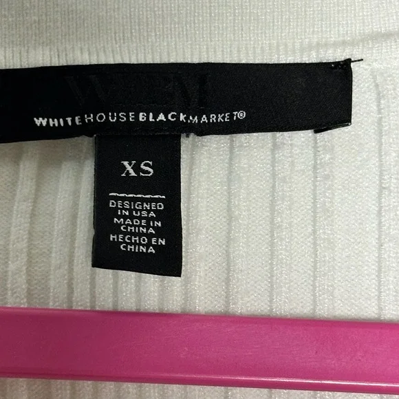 White House Black Market Ribbed Polo Sweater White V-Neck Long Sleeve XS - Picture 3 of 6